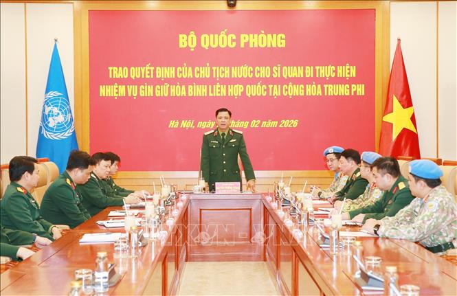 Thượng tướng Nguyễn Trường Thắng, Thứ trưởng Bộ Quốc phòng phát biểu tại buổi lễ. Ảnh: Trọng Đức - TTXVN