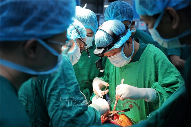 Thầy thuốc Ưu tú, TS.BSCC Đinh Văn Lượng, Bí thư Đảng uỷ, Giám đốc Bệnh viện Phổi Trung ương trực tiếp tham gia ghép phổi cho bệnh nhân. Ảnh: Minh Quyết - TTXVN