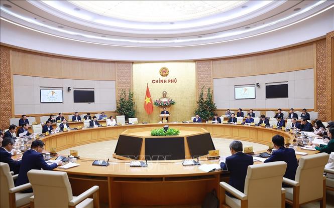 Thủ tướng Phạm Minh Chính chủ trì Phiên họp Chính phủ chuyên đề về xây dựng pháp luật tháng 2 năm 2026. Ảnh: Dương Giang-TTXVN 
