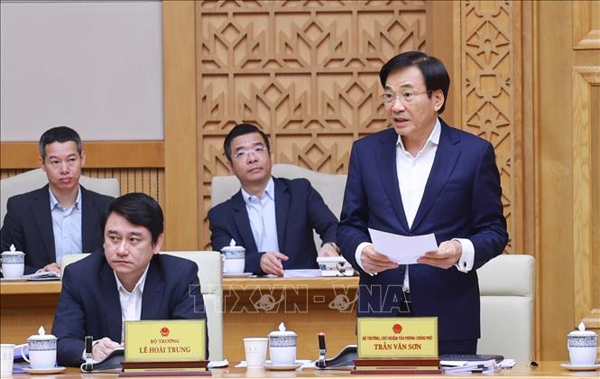 Bộ trưởng, Chủ nhiệm Văn phòng Chính phủ Trần Văn Sơn phát biểu. Ảnh: Dương Giang-TTXVN 
