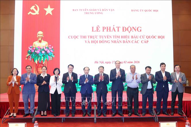 Đại biểu dự lễ phát động Cuộc thi trắc nghiệm trưc tuyến tìm hiểu Bầu cử Quốc hội và Hội đồng nhân dân các cấp. Ảnh: Phương Hoa – TTXVN