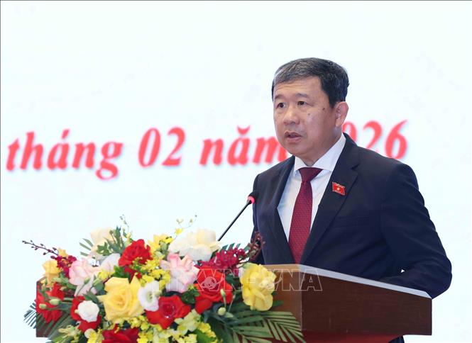 Đồng chí Vũ Hải Hà, Uỷ viên Trung ương Đảng, Phó Bí thư Đảng uỷ Quốc hội phát biểu tại hội nghị. Ảnh: Phương Hoa - TTXVN