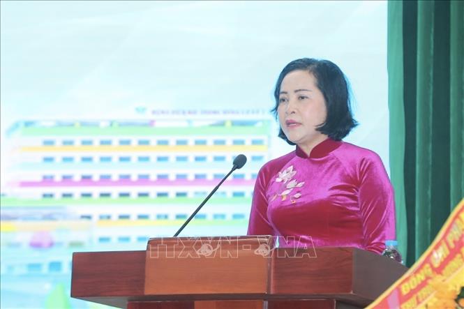 Phó Chủ tịch Quốc hội Nguyễn Thị Thanh phát biểu chúc mừng nhân Ngày Thầy thuốc Việt Nam tại Bệnh viện Nhi Trung ương. Ảnh: Minh Quyết - TTXVN