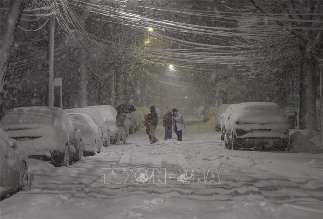 Ngày 22/2/2026, trận bão tuyết mùa Đông dữ dội đã càn quét phần lớn dải bờ Đông nước Mỹ, trút xuống lượng tuyết dày tới 60 cm tại nhiều thành phố, làm tê liệt hệ thống giao thông và đình trệ hoạt động công sở, trường học của hàng triệu người dân từ bang Virginia đến Maine. Ảnh: Tuyết rơi dày tại New York. THX/TTXVN  