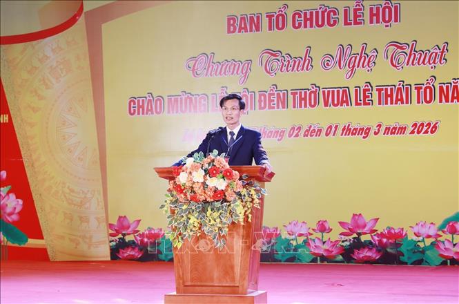 Chủ tịch UBND xã Lê Lợi Đinh Quang Hiếu phát biểu khai mạc. Ảnh: Quý Trung - TTXVN