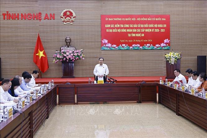 Chủ tịch Quốc hội Trần Thanh Mẫn, Chủ tịch Hội đồng Bầu cử quốc gia phát biểu. Ảnh: Doãn Tấn - TTXVN