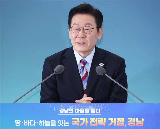 Tổng thống Hàn Quốc Lee Jae Myung phát biểu tại một sự kiện ở thành phố Changwon ngày 6/2/2026. Ảnh: Yonhap/TTXVN