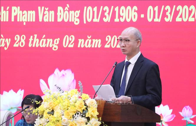 Thiếu tướng Phạm Sơn Dương, con trai cố Thủ tướng Phạm Văn Đồng phát biểu. Ảnh: TTXVN phát