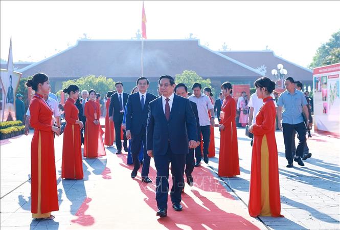 Thủ tướng Phạm Minh Chính đến dự Lễ kỷ niệm 120 năm Ngày sinh Thủ tướng Phạm Văn Đồng. Ảnh: Dương Giang-TTXVN 