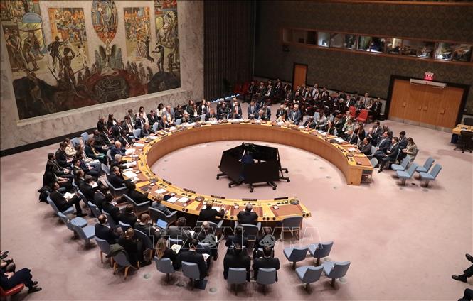 Quang cảnh phiên họp khẩn cấp đặc biệt của Hội đồng Bảo an LHQ về vụ Mỹ và Israel tấn công Iran. Ảnh: Thanh Tuấn - Phóng viên TTXVN tại Mỹ