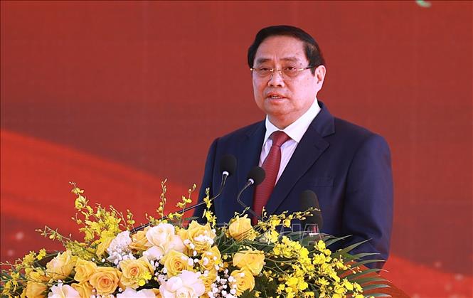 Thủ tướng Phạm Minh Chính phát biểu tại Lễ kỷ niệm 120 năm Ngày sinh đồng chí Phạm Văn Đồng. Ảnh: Dương Giang-TTXVN
