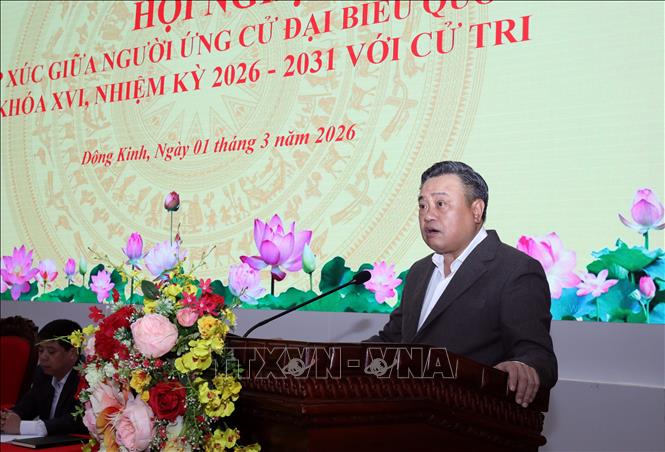 Chủ nhiệm Ủy ban Kiểm tra Trung ương Trần Sỹ Thanh trình bày chương trình hành động với cử tri tỉnh Lạng Sơn. Ảnh: Văn Đạt - TTXVN