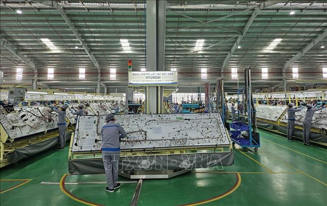 Hệ thống dây chuyền lắp ráp ô tô của Tập đoàn THACO Trường Hải. Ảnh: Kha Phạm - TTXVN