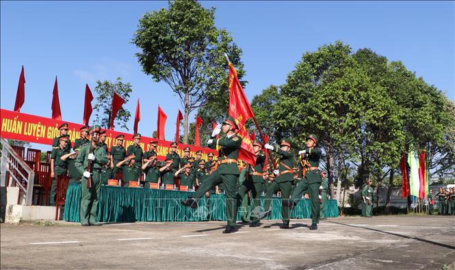 Các đơn vị duyệt đội ngũ tại buổi lễ. Ảnh: Hồng Thái - TTXVN