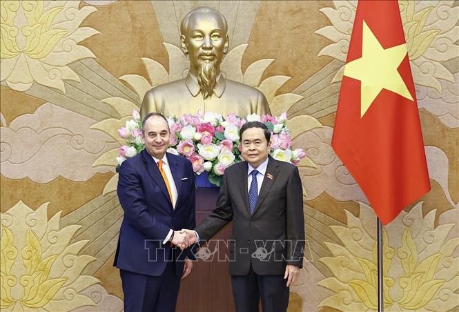 Chủ tịch Quốc hội Trần Thanh Mẫn tiếp Phó Chủ tịch thứ nhất Quốc hội Hy Lạp Ioannis Plakiotakis. Ảnh: Doãn Tấn - TTXVN 