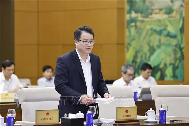 Thứ trưởng Bộ Tài chính Trần Quốc Phương trình bày tóm tắt tờ trình số 17/TTr-CP. Ảnh: Doãn Tấn - TTXVN