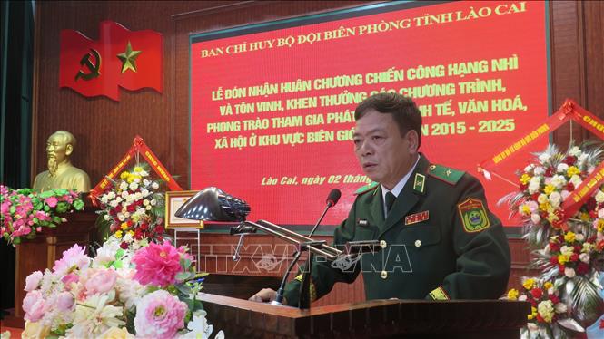 Thiếu tướng Nguyễn Văn Thiện, Phó Tư lệnh Bộ đội Biên phòng phát biểu tại buổi lễ. Ảnh: Hương Thu - TTXVN             