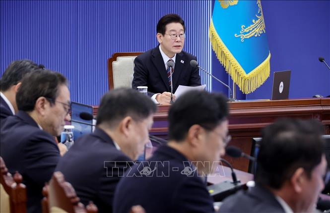 Tổng thống Hàn Quốc Lee Jae Myung tại cuộc họp ở thủ đô Seoul. Ảnh: Yonhap/TTXVN