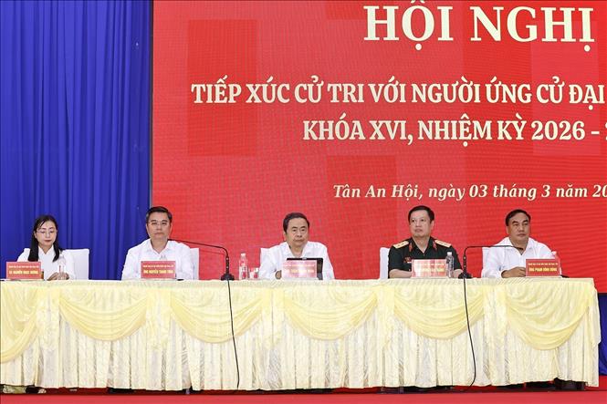 Chủ tịch Quốc hội Trần Thanh Mẫn tiếp xúc cử tri tại xã Tân An Hội, TP. Hồ Chí Minh. Ảnh: Doãn Tấn - TTXVN