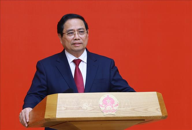  Đồng chí Phạm Minh Chính, Bí thư Đảng ủy Chính phủ, Thủ tướng Chính phủ phát biểu chúc mừng. Ảnh: Dương Giang-TTXVN 