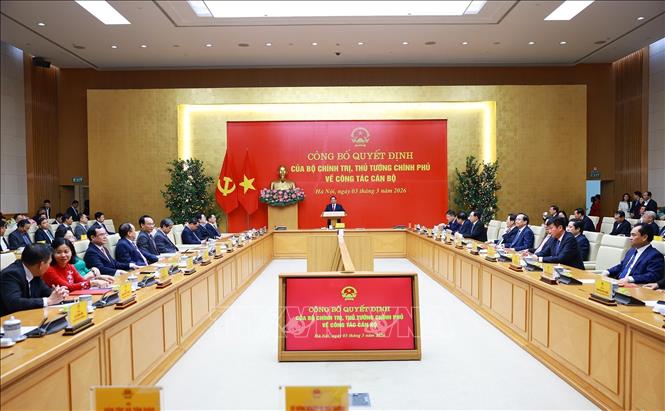  Đồng chí Phạm Minh Chính, Bí thư Đảng ủy Chính phủ, Thủ tướng Chính phủ phát biểu chúc mừng. Ảnh: Dương Giang-TTXVN 