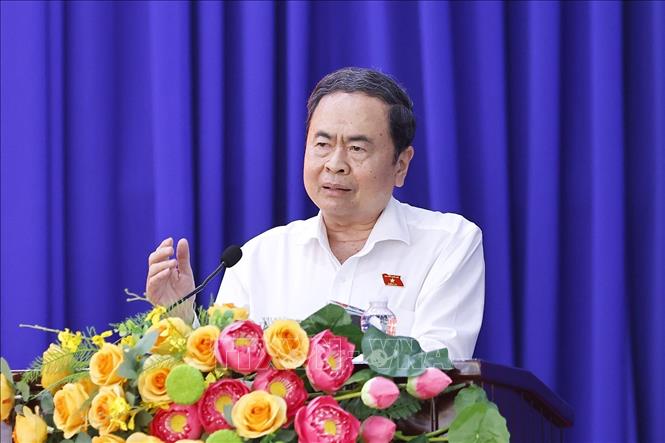 Chủ tịch Quốc hội Trần Thanh Mẫn trả lời các ý kiến của cử tri. Ảnh: Doãn Tấn - TTXVN