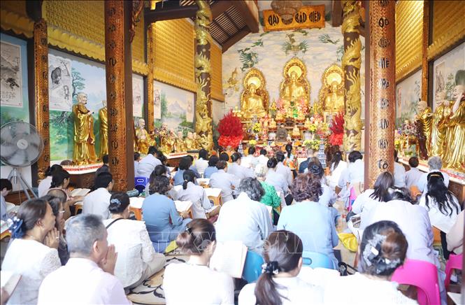 Quang cảnh Lễ Cầu an – Cầu Quốc thái dân an tại Chùa Phật Tích thủ đô Viêng Chăn. Ảnh: Xuân Tú - PV TTXVN tại Lào