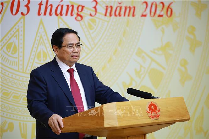 Thủ tướng Phạm Minh Chính chủ trì Phiên họp lần thứ 32 của BCĐ chống khai thác hải sản bất hợp pháp. Ảnh: Dương Giang-TTXVN
