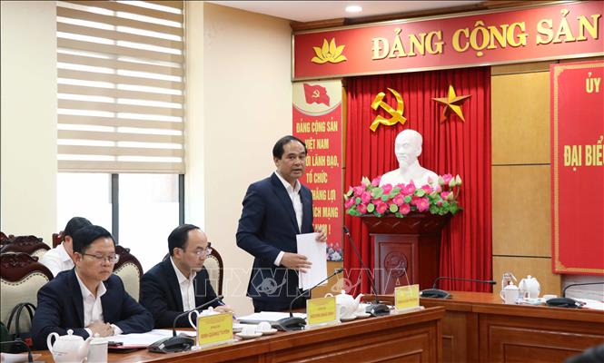 Bí thư Tỉnh ủy Thái Nguyên Trịnh Xuân Trường phát biểu. Ảnh: Thu Hằng-TTXVN  