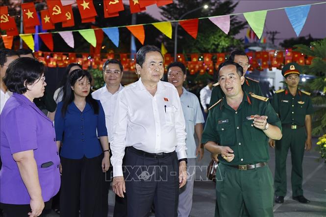 Chủ tịch Quốc hội Trần Thanh Mẫn dự Đêm trại tòng quân tại xã Đông Thạnh, Thành phố Hồ Chí Minh. Ảnh: Doãn Tấn - TTXVN