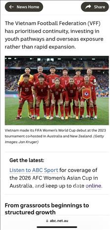 Nội dung bài viết đăng trên trang tin ABC News (Australia). Ảnh: TTXVN phát