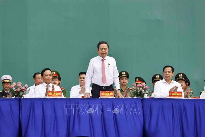 Chủ tịch Quốc hội Trần Thanh Mẫn dự Lễ giao, nhận quân năm 2026 tại Đại học Quốc gia Thành phố Hồ Chí Minh. Ảnh: Doãn Tấn - TTXVN