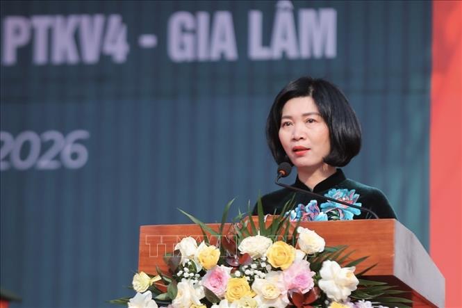 Đồng chí Phùng Thị Hồng Hà, Phó Bí thư Thành ủy, Chủ tịch HĐND thành phố Hà Nội phát biểu. Ảnh: Minh Quyết - TTXVN