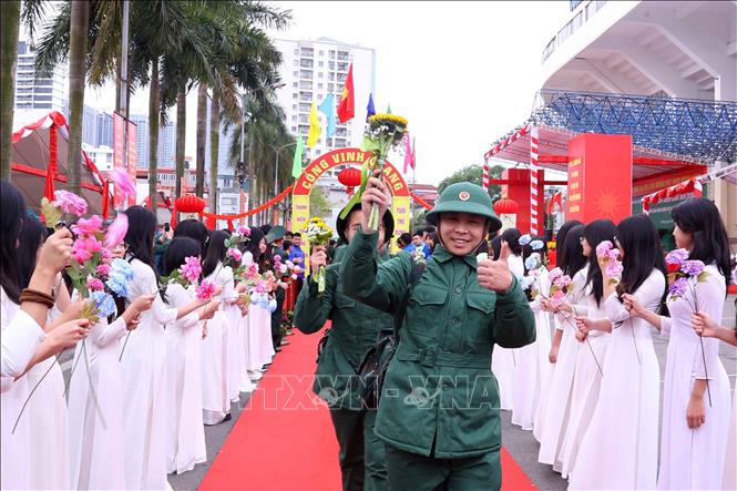 Các tân binh lên đường thực hiện nghĩa vụ quân sự năm 2026. Ảnh: Văn Điệp - TTXVN