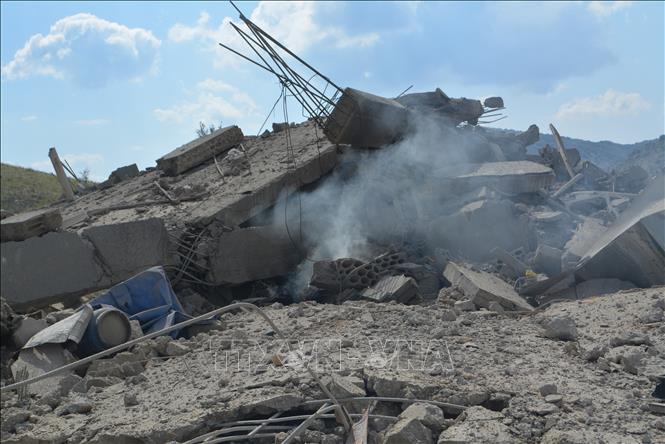 Cảnh đổ nát sau cuộc không kích của Israel tại Meidoun, Liban, ngày 3/3/2026. Ảnh: THX/TTXVN