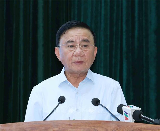 Thường trực Ban Bí thư Trần Cẩm Tú phát biểu tại hội nghị. Ảnh: Phương Hoa - TTXVN