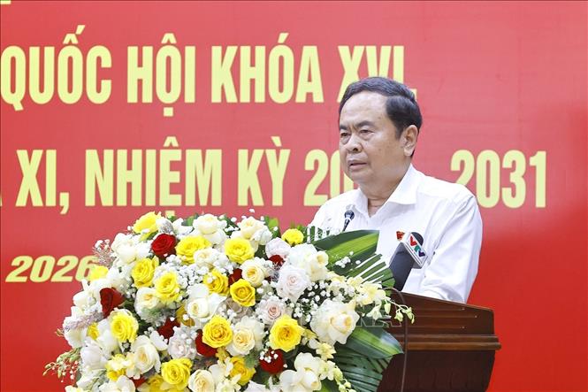 Chủ tịch Quốc hội Trần Thanh Mẫn báo cáo về dự kiến chương trình hành động. Ảnh: Doãn Tấn - TTXVN