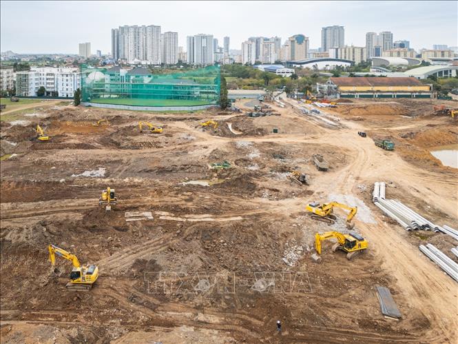 Dự án Hồ điều hòa Phú Đô được kỳ vọng sẽ đóng vai trò then chốt trong việc điều tiết mực nước và tăng cường khả năng trữ nước khi có mưa lớn. Ảnh: Lê Đông - TTXVN