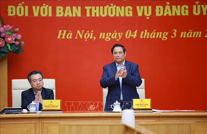 Bí thư Đảng uỷ, Thủ tướng Chính phủ Phạm Minh Chính phát biểu. Ảnh: Dương Giang-TTXVN  
