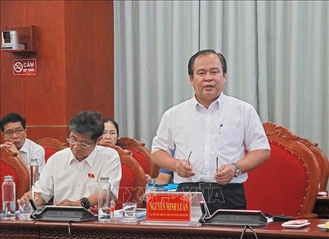 Phó Chủ tịch UBND tỉnh Cà Mau Nguyễn Minh Luân phát biểu tại buổi làm việc. Ảnh: Huỳnh Anh - TTXVN