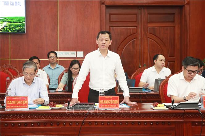 Thứ trưởng Bộ Y tế Nguyễn Tri Thức phát biểu chỉ đạo tại buổi làm việc. Ảnh: Huỳnh Anh - TTXVN