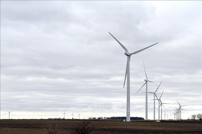 Một trang trại điện gió ở bang Indiana (Mỹ). Ảnh: Ngọc Quang - PV TTXVN tại Mỹ.
