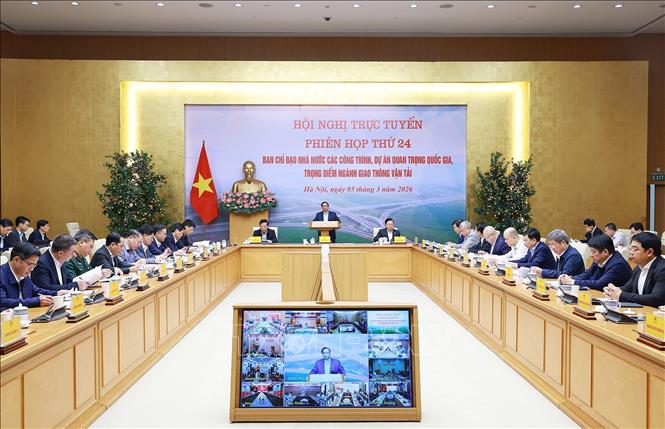 Phiên họp thứ 24 của BCĐ các công trình, dự án quan trọng quốc gia, trọng điểm ngành giao thông vận tải. Ảnh: Dương Giang-TTXVN
