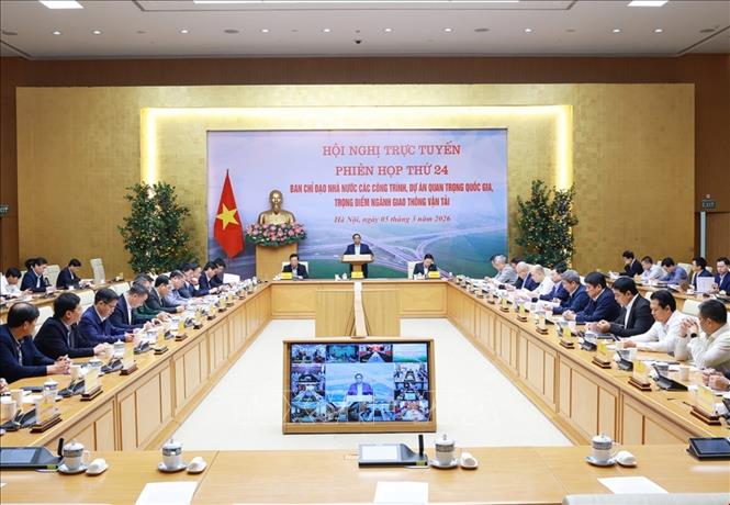 Phiên họp thứ 24 của BCĐ các công trình, dự án quan trọng quốc gia, trọng điểm ngành giao thông vận tải. Ảnh: Dương Giang-TTXVN
