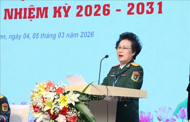 Phó Chủ tịch Thường trực Hiệp Hội Doanh nghiệp Doanh nhân Cựu chiến binh Việt Nam Nguyễn Thị Bảo Hiền phát biểu tại Đại hội. Ảnh: Anh Tuấn – TTXVN