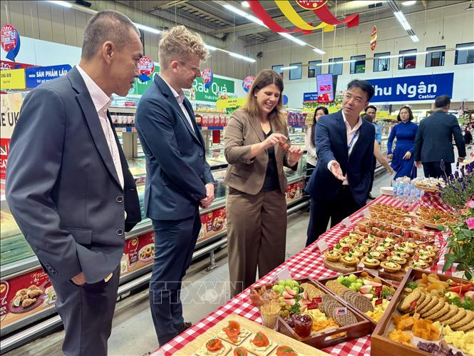 A wide range of products, including dairy, cheese, beverages, jams, cereals, biscuits and snacks from reputable British brands, are being introduced through the MM Mega Market Vietnam retail system. VNA Photo: Hương Giang