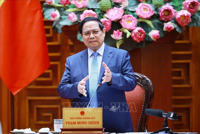 Thủ tướng Phạm Minh Chính chủ trì cuộc họp. Ảnh: Dương Giang-TTXVN
