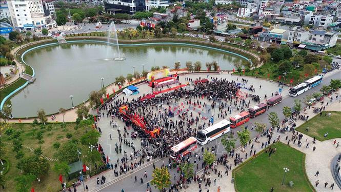 Quang cảnh Lễ giao nhận quân tại phường Chiềng Cơi, tỉnh Sơn La năm 2026. Ảnh: Quang Quyết - TTXVN