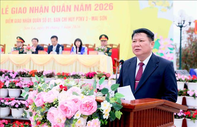 Phó Bí thư Thường trực Tỉnh ủy, Chủ tịch HĐND tỉnh Sơn La Lò Minh Hùng phát biểu. Ảnh: Quang Quyết - TTXVN