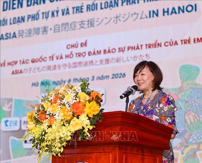 Bà Akie Abe, Phu nhân ngài Abe Shinzo (Cố Thủ tướng Nhật Bản) phát biểu. Ảnh: Thanh Tùng - TTXVN